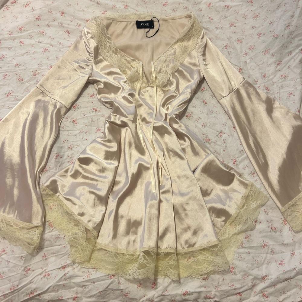 Chic Satin Dress with Lace Accents